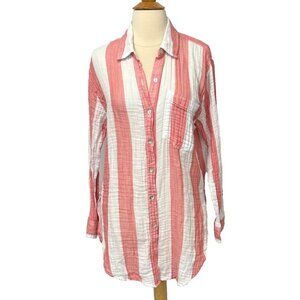 Rails Organic Cotton Gauze Jaylin Blouse White Faded Red Stripe Coastal Size M